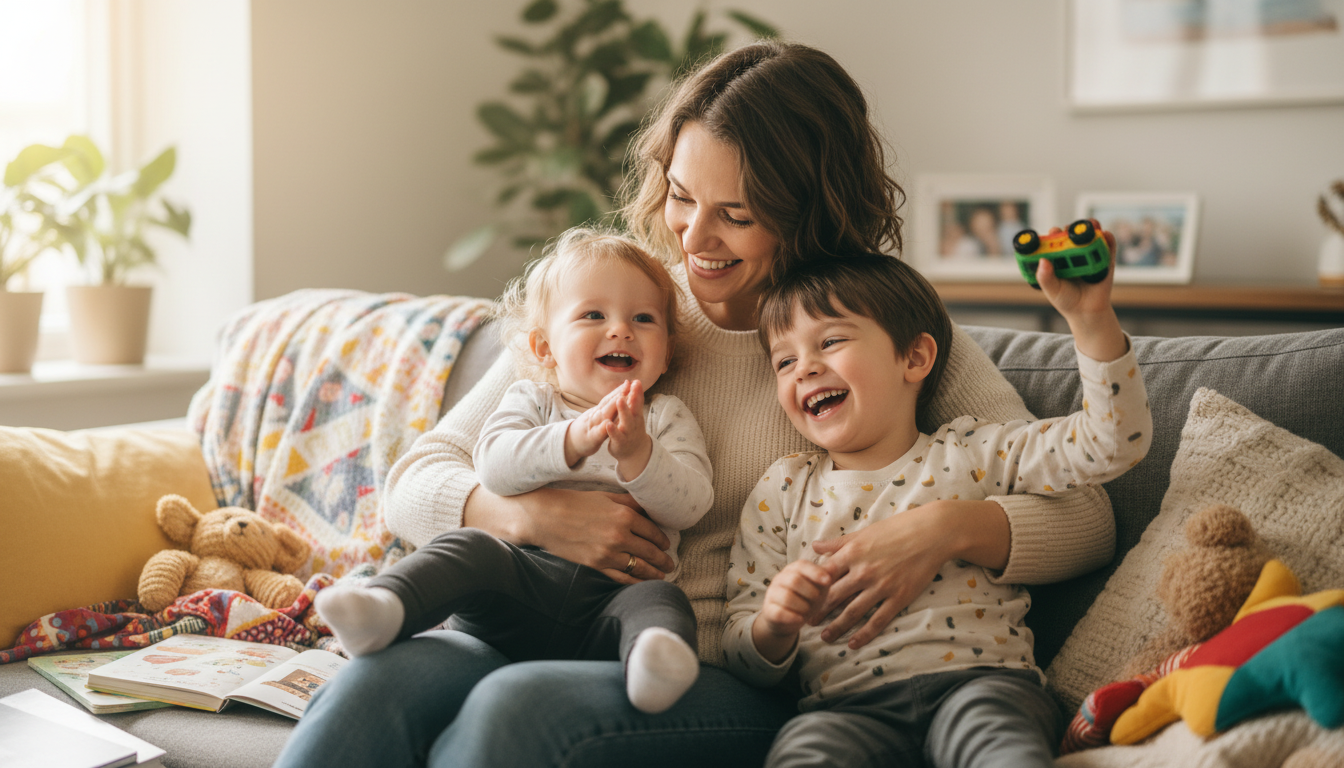 Homeschool family learning together at home